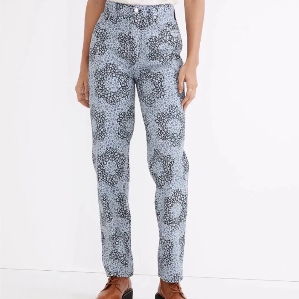 👖 Madewell Baggy Straight Jeans‎ Quilted Floral Indigo Women’s Size 29